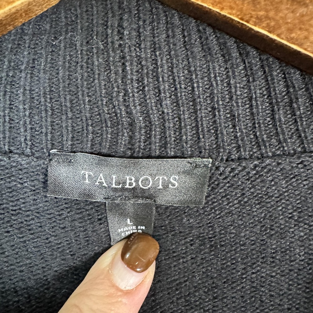 Talbots Sweater Vest Womens Large Black Open Front Draped Waterfall Knit - Picture 3 of 8